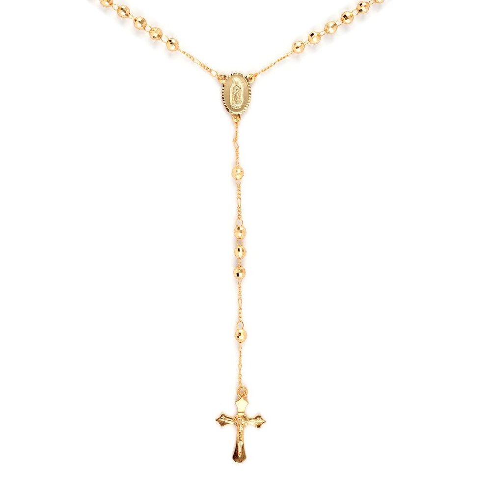 Diamond-Cut Beads Rosary Necklace